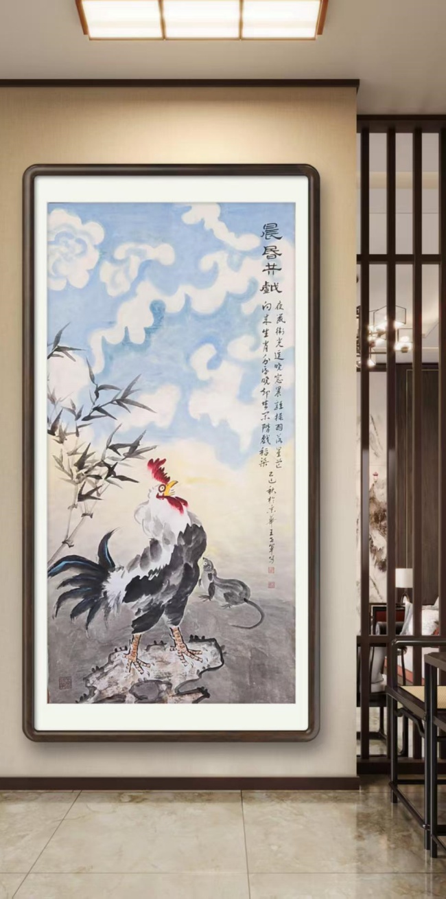 十二生肖系列国画《晨昏共戏》创作谈——以鸡与鼠的意象重构为核心(图5)